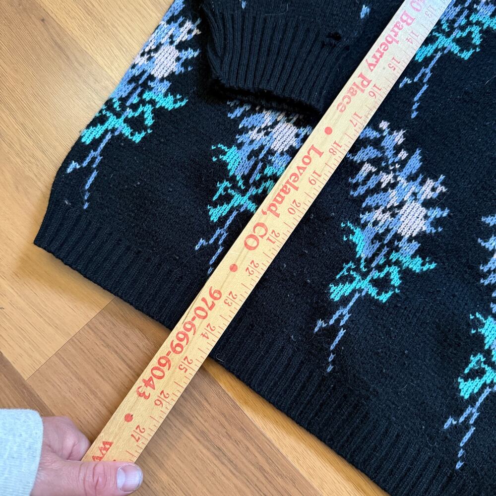 Women's Vintage 80's Kate Collins Black Floral Knit Pullover Crewneck Sweater S - Picture 7 of 8